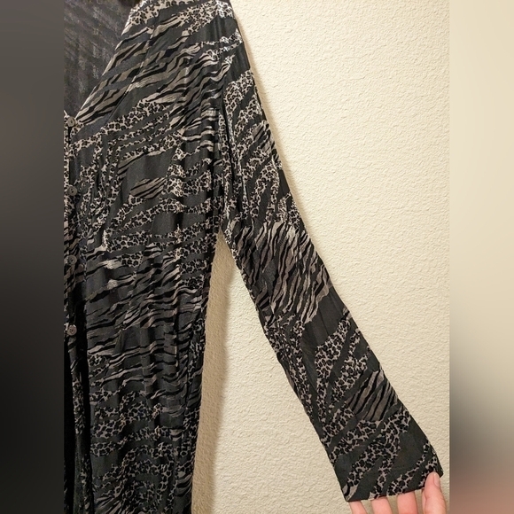 Chico's Leopard Print Longline Button Up Velvet Cardigan - Picture 9 of 12